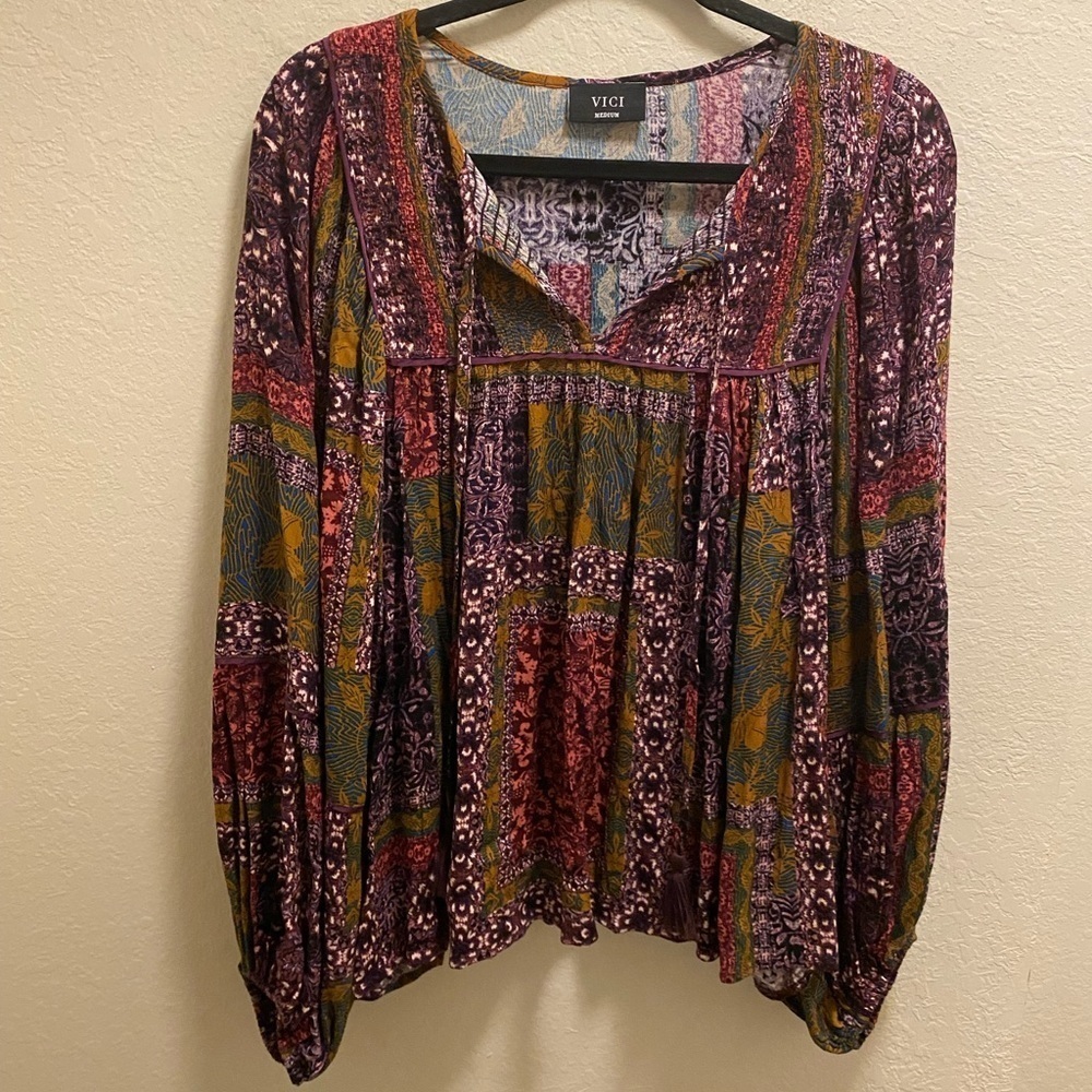 Vici Bohemian Style Balloon Sleeve Blouse Size Medium